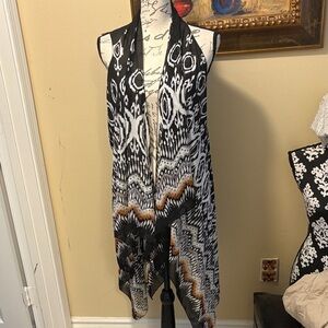 g. asymmetrical lightweight sheer bohemian tribal print Sleeveless HiLo duster
